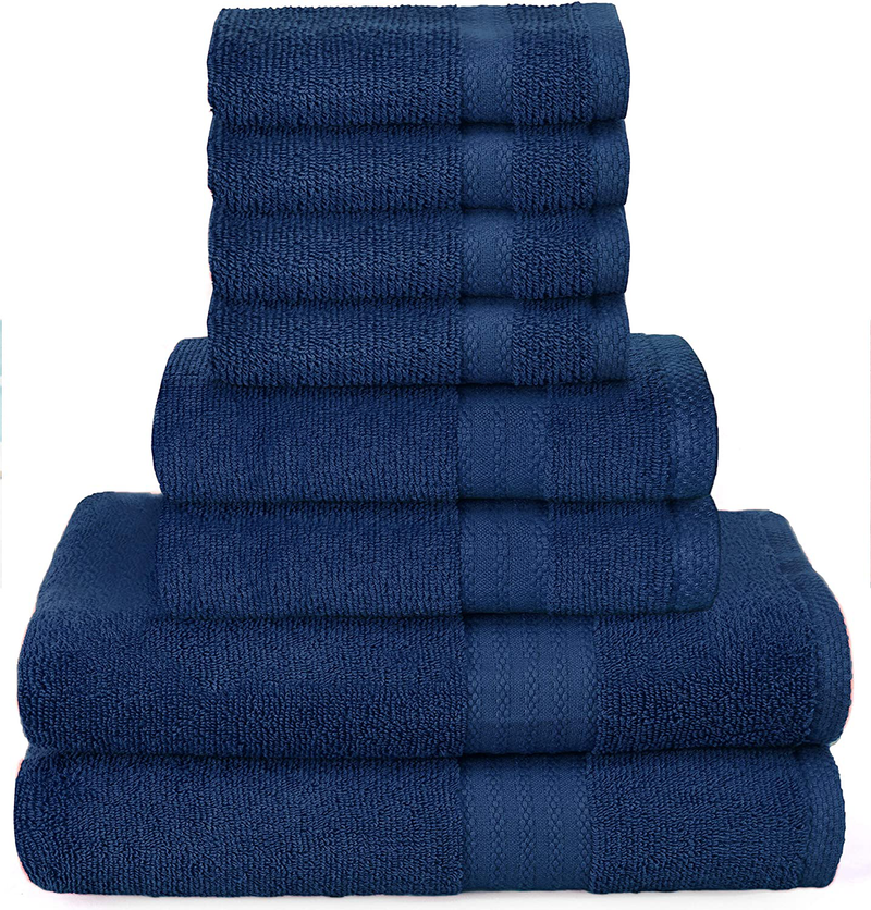 Glamburg Ultra Soft 8 Piece Towel Set - 100% Pure Ring Spun Cotton, Contains 2 Oversized Bath Towels 27x54, 2 Hand Towels 16x28, 4 Wash Cloths 13x13 - Ideal for Everyday use, Hotel & Spa - Light Grey Home & Garden > Linens & Bedding > Towels GLAMBURG Navy  