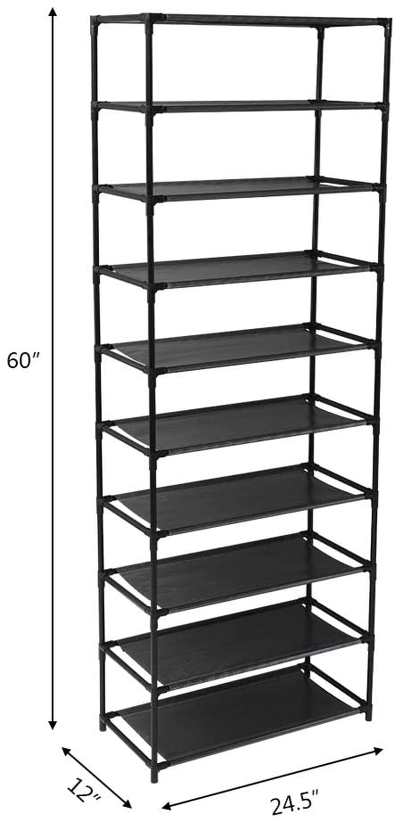 SLCSY 10 Tier Stackable Shoe Rack Storage Shelves - Stainless Steel Frame Holds 50 Pairs of Shoes