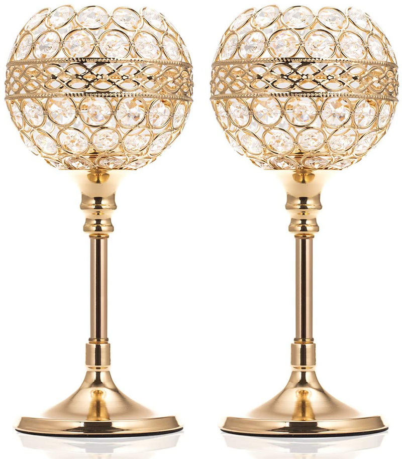 ManChDa Wedding Gift Gold Crystal Bowl Candle Holder Set of 2 for Dining Room Flange Decorative Centerpieces Modern House Decor Gifts for Anniversary Celebration Home & Garden > Decor > Home Fragrance Accessories > Candle Holders ManChDa Gold 13.8 inches 