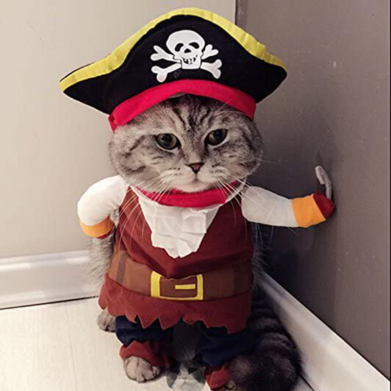 Idepet New Funny Pet Clothes Pirate Dog Cat Costume Suit Corsair Dressing up Party Apparel Clothing for Cat Dog plus Hat