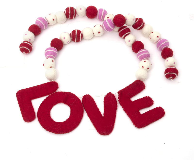 Glaciart One Felt Ball Garland Valentine - 7-Foot Decorative Wool Wall and Window Home Decor - Red, Pink, White Strands for Valentines, Wedding, Birthday, Baby Shower Party - 34 Balls, Love Banner Arts & Entertainment > Party & Celebration > Party Supplies Glaciart One Pink/Red/White/Swirls  
