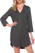 Ekouaer Women'S Nightgown Striped Sleepwear 3/4 Sleeves Nightshirts Soft Button Sleep Dress Home & Garden > Decor > Seasonal & Holiday Decorations Ekouaer Deep Grey X-Large 
