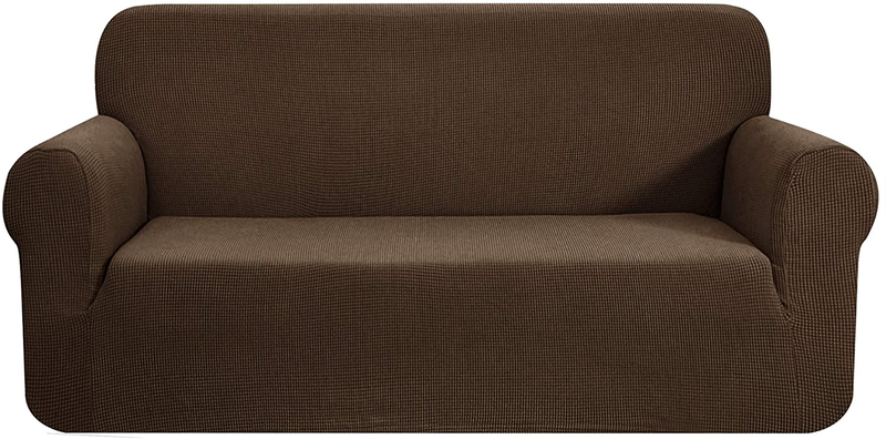 CHUN YI Stretch Sofa Slipcover 1-Piece Couch Cover, 3 Seater Coat Soft With Elastic, Checks Spandex Jacquard Fabric, Large, Black Home & Garden > Decor > Chair & Sofa Cushions CHUN YI Coffee X-Large 