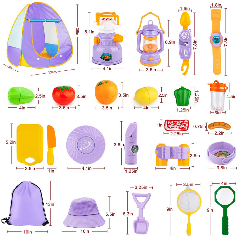 Kids Camping Tent Set Toys, MIBOTE 45Pcs Pop up Play Tent with Camping Gear Indoor Outdoor Pretend Play Set for Toddler Boys Girls - Including Telescope, Walkie Talkie