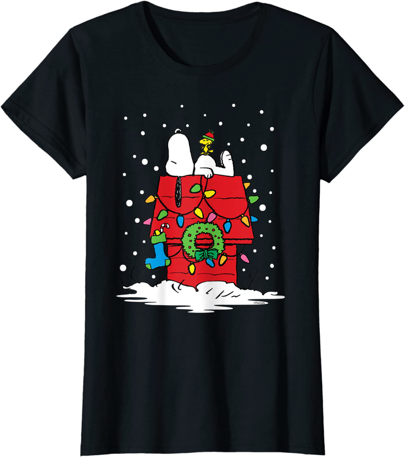 Peanuts Holiday Snoopy and Woodstock Stocking Light Up T-Shirt Home & Garden > Decor > Seasonal & Holiday Decorations& Garden > Decor > Seasonal & Holiday Decorations Peanuts Black Women XL