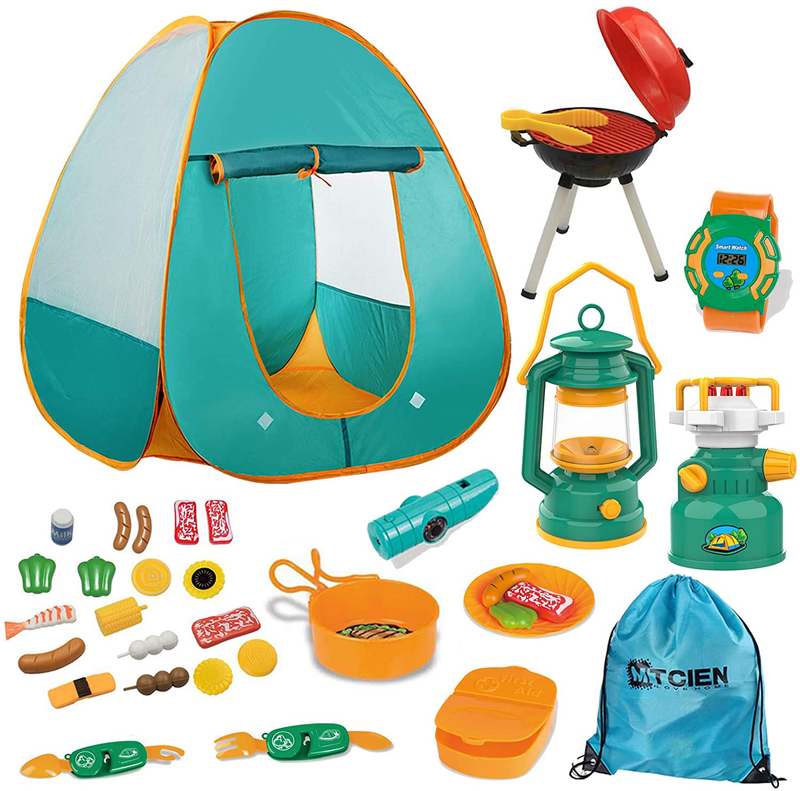 Mitcien Kids Camping Tent Gear Set Pop up Play Tent with Pretend BBQ Toys Camping Tools for Toddlers Boys Girls for Indoor and Outdoor Sporting Goods > Outdoor Recreation > Camping & Hiking > Camping Tools MITCIEN   