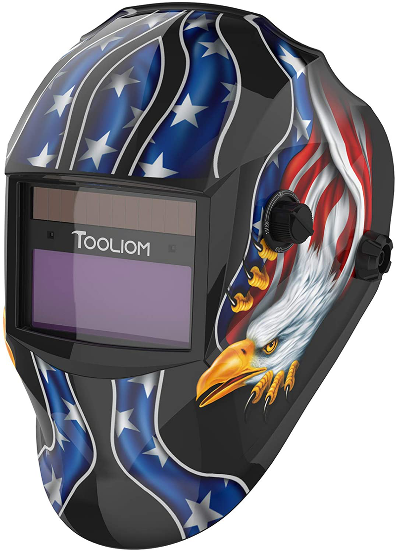 TOOLIOM True Color Welding Helmet Auto Darkening Welding Mask with Shade Range 9-13 Solar Powered Weld Hood Flaming Skull Style for TIG MIG ARC Business & Industrial > Work Safety Protective Gear > Welding Helmets TOOLIOM Blue Eagle  