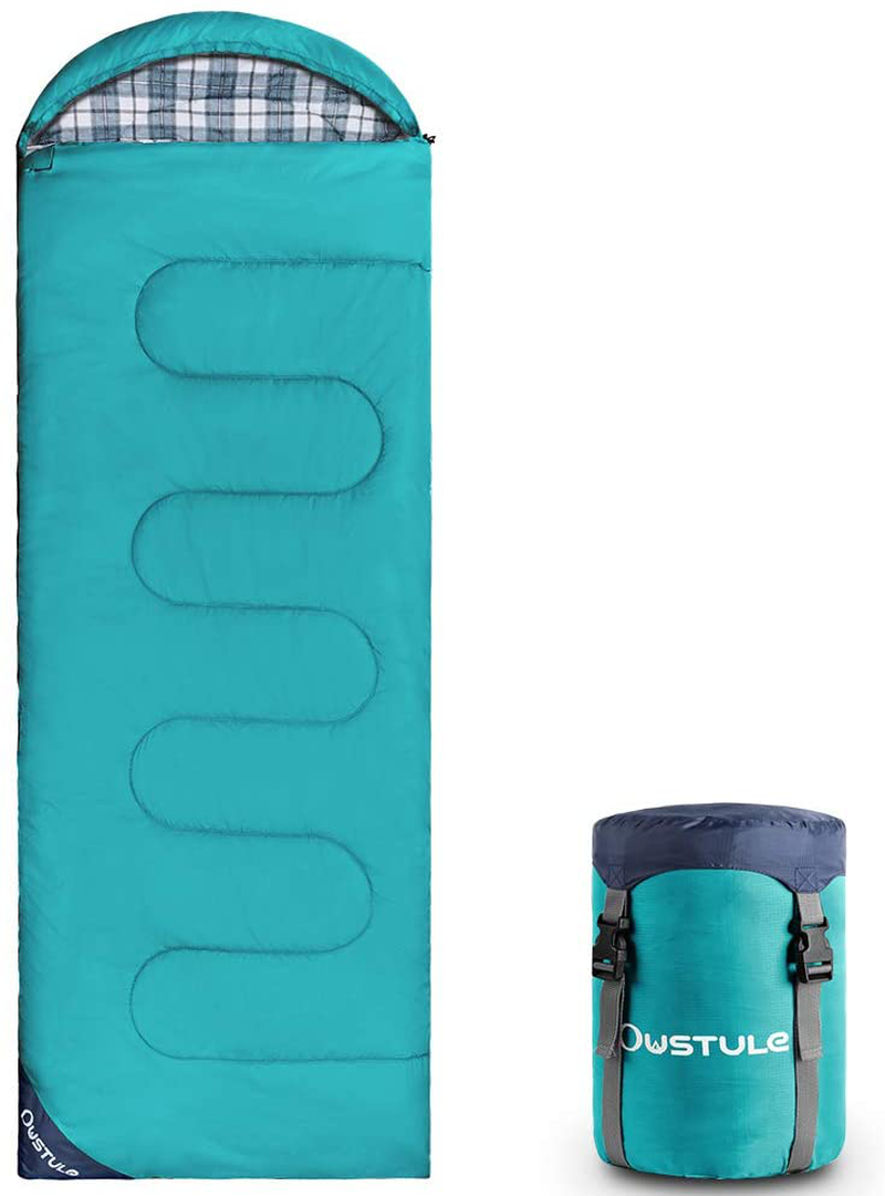 OUSTULE Camping Sleeping Bag -3 Season Warm & Cool Weather, Lightweight, Waterproof Indoor & Outdoor Use for Adults & Kids for Backpacking, Hiking, Traveling, Camping with Compression Sack Sporting Goods > Outdoor Recreation > Camping & Hiking > Sleeping Bags OUSTULE Cyan-Flannel  