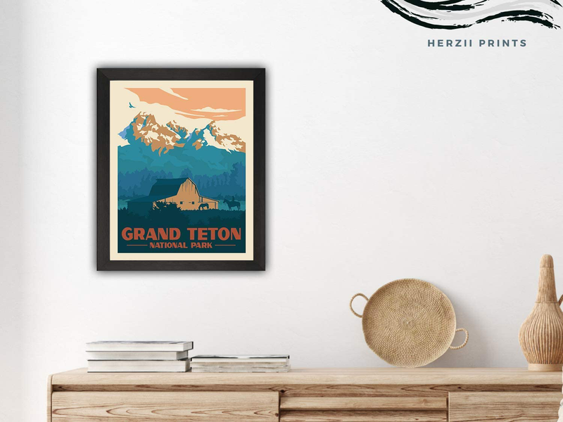 National Park Posters & Prints - Set Of 4 By Herzii Prints | Vintage National Parks Poster | Nature Wall Art Decor | Mountain Travel Posters (8"x10" UNFRAMED)