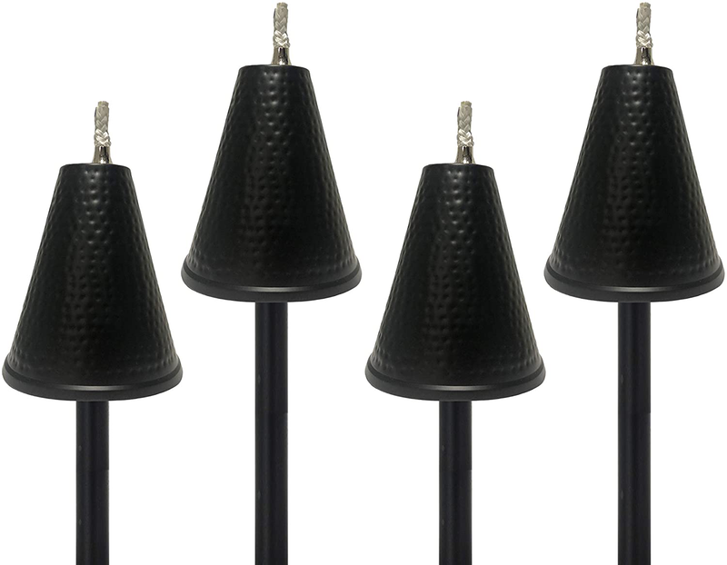 Hawaiian Cone Tiki Style Torch - Outdoor Oil Lamp Includes 3-piece 54” Black Pole for Easy Set Up - 60oz Bowl with Matching Snuffer and Fiberglass Wick Burns for a long time! 4 Pack (Hammered Patina) Home & Garden > Lighting Accessories > Oil Lamp Fuel Legends Direct Hammered Black 4 Pack 