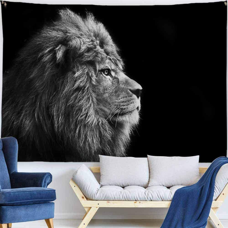 PROCIDA Lion Animal Tapestry Wall Hanging African Lion Tapestry Wall Decor for Dorm Room Bedroom Living Room College, 80" W x 60" L, Grey Lion Head Home & Garden > Decor > Artwork > Decorative Tapestries PROCIDA   