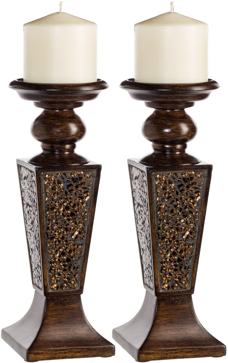 Creative Scents Schonwerk Pillar Candle Holder Set of 2- Crackled Mosaic Design- Functional Table Decorations- Centerpieces for Dining/ Living Room- Best Wedding Gift (Walnut) Home & Garden > Decor > Home Fragrance Accessories > Candle Holders Creative Scents Default Title  