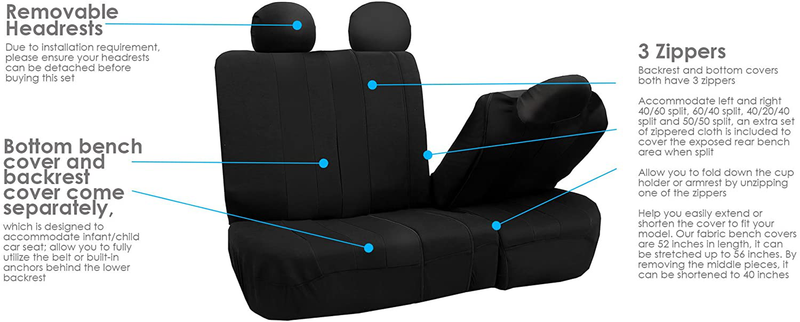 FH Group FB036BLACK115 Seat Cover (Airbag Compatible and Split Bench Black) Vehicles & Parts > Vehicle Parts & Accessories > Motor Vehicle Parts > Motor Vehicle Seating FH Group   