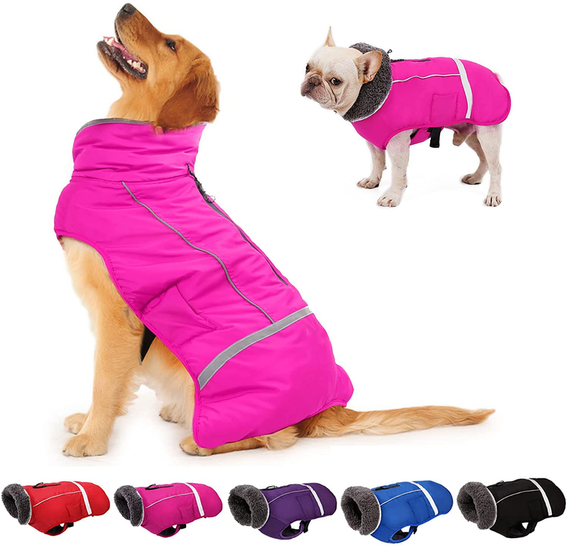 Dogcheer Warm Dog Coat, Fleece Collar Winter Dog Clothes, Reflective Pet Jacket Apparel for Cold Weather, Waterproof Windproof Puppy Snowsuit Vest for Small Medium Large Dogs Animals & Pet Supplies > Pet Supplies > Dog Supplies > Dog Apparel Dogcheer Pink M(Chest Girth 14.5"-25.5") 
