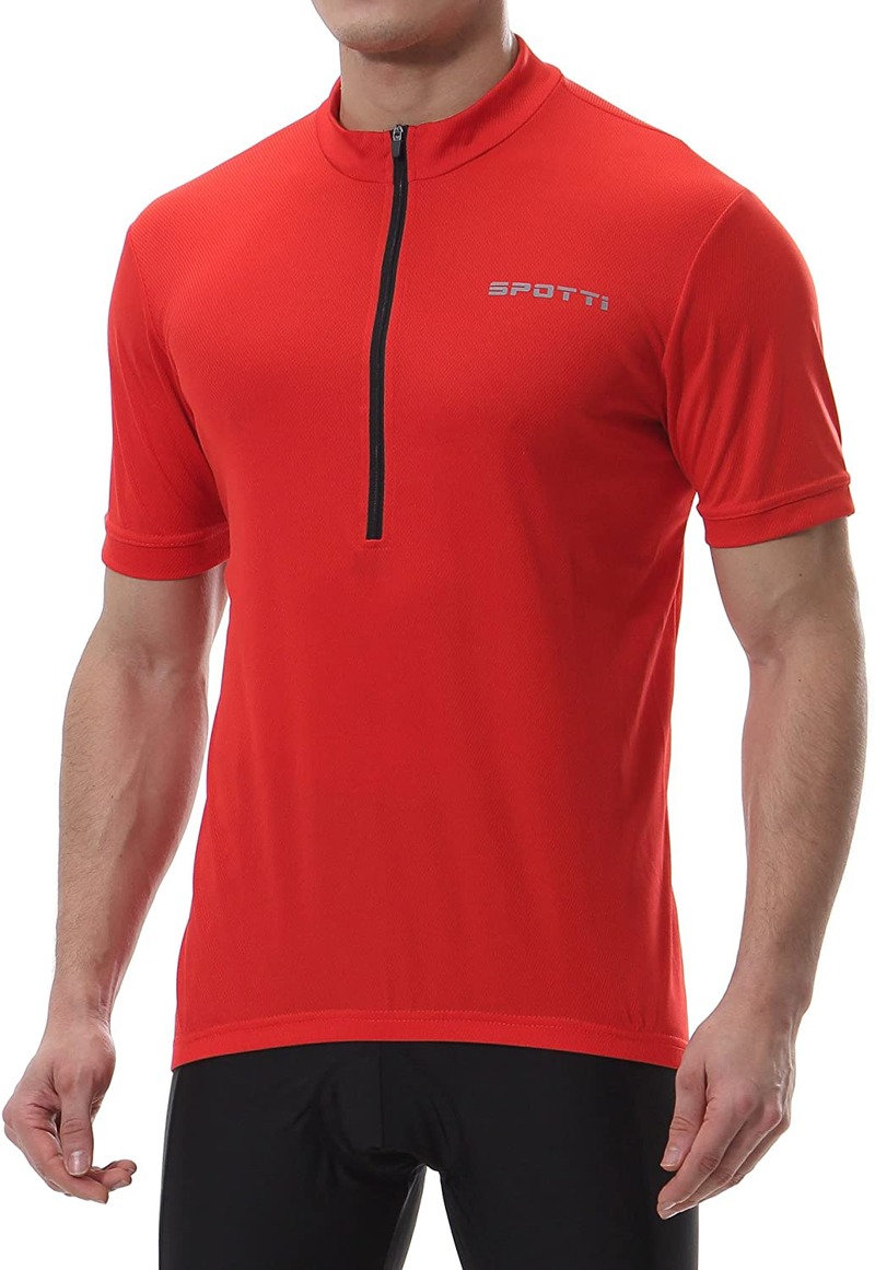 Spotti Men's Cycling Bike Jersey Short Sleeve with 3 Rear Pockets- Moisture Wicking, Breathable, Quick Dry Biking Shirt Sporting Goods > Outdoor Recreation > Cycling > Cycling Apparel & Accessories Spotti Red X-Large 