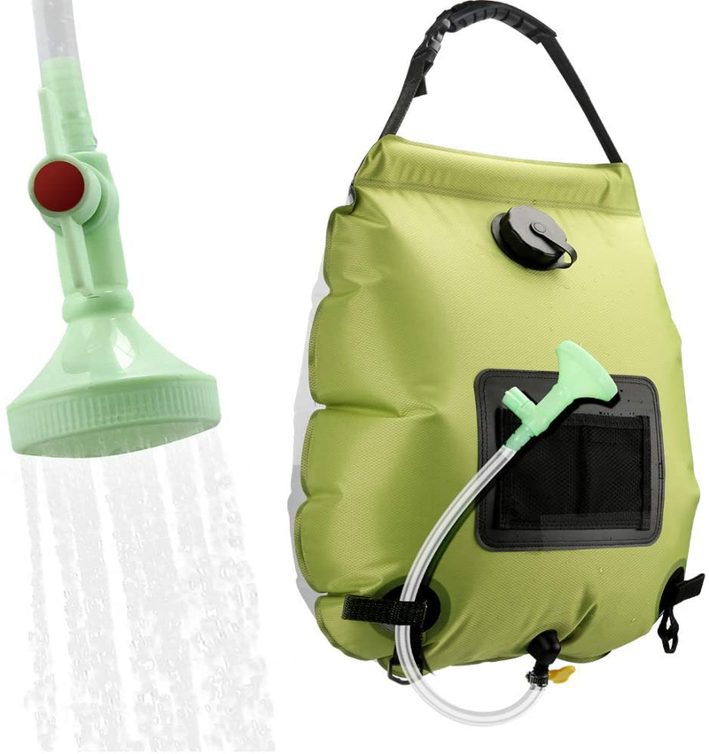KIPIDA Solar Shower Bag,5 Gallons/20L Solar Heating Camping Shower Bag with Removable Hose and On-Off Switchable Shower Head for Camping Beach Swimming Outdoor Traveling Hiking Sporting Goods > Outdoor Recreation > Camping & Hiking > Tent Accessories KIPIDA GrassGreen  