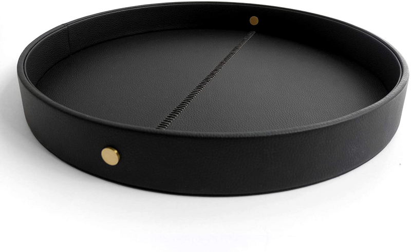 Selaos Decorative Round Serving Tray - Black and Gold Tray | Decorative Trays for Coffee Table | Serving Tray for Ottoman | Black Serving Tray | Ottoman Tray for Living Room | Serving Tray Round