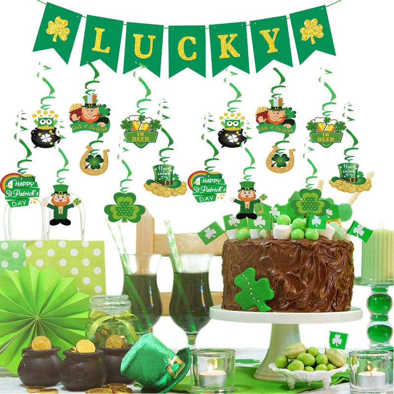 Dmhirmg St Patricks Day Decorations,St Patricks Day Garland,Irish Burlap St Patricks Day Banner Flags(Green)