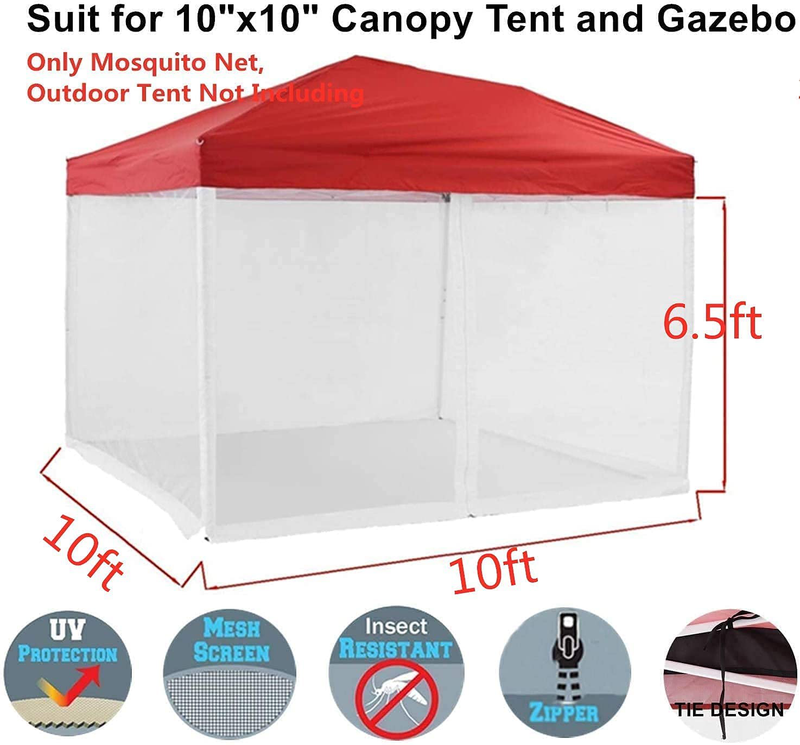 Mosquito Net for Outdoor Patio and Garden, Screen House for Camping and Deck , Outdoor Gazebo Screenroom , Zippered Mesh Sidewalls for 10X 10' Gazebo and Tent (Screen House in White)
