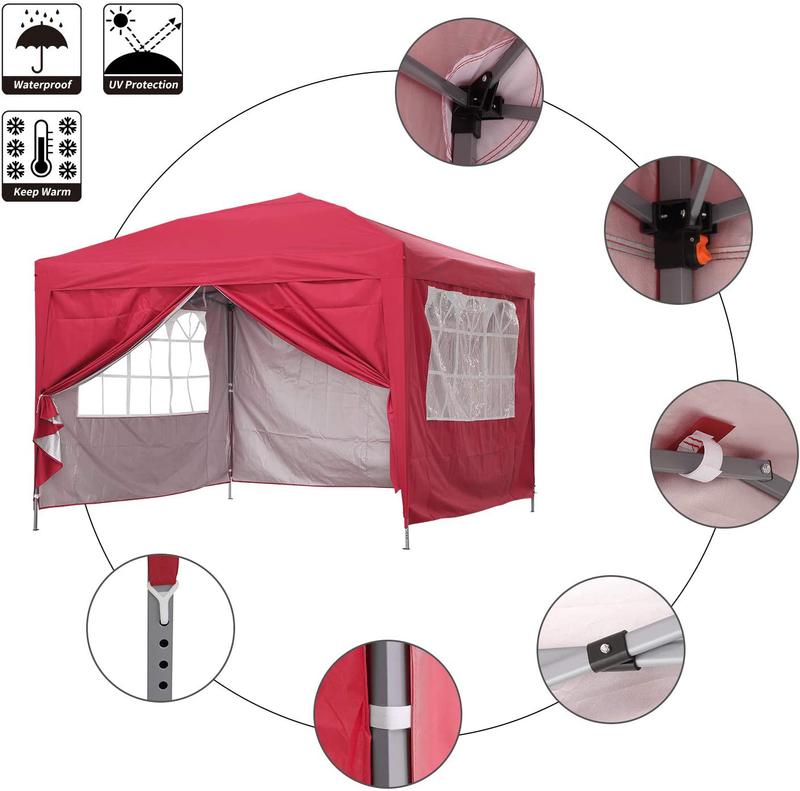 OVASTLKUY 10 x 10 ft Outdoor Pop-Up Canopy Tent Gazebo Heavy Duty Party Wedding Event Tent (with Side Wall, Red) Home & Garden > Lawn & Garden > Outdoor Living > Outdoor Structures > Canopies & Gazebos OVASTLKUY   