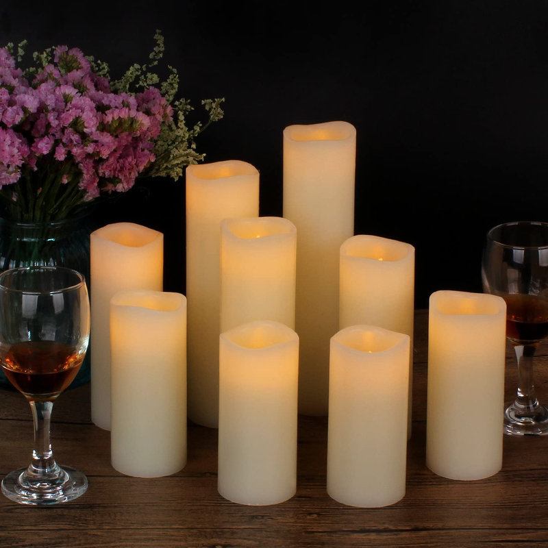 Eloer Flameless Candles Battery Candles Pack of 9 (D 2.2" X H 4" 5" 6" 7" 8" 9") Ivory Real Wax with 10-Key Remote Timer for Home Decoration Holiday Wedding Gift Home & Garden > Decor > Home Fragrances > Candles Eloer   