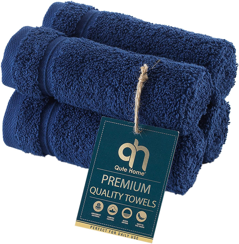 Qute Home 4-Piece Bath Towels Set, 100% Turkish Cotton Premium Quality Towels for Bathroom, Quick Dry Soft and Absorbent Turkish Towel Perfect for Daily Use, Set Includes 4 Bath Towels (White) Home & Garden > Linens & Bedding > Towels Qute Home Navy Blue 4 Pieces Washcloths 