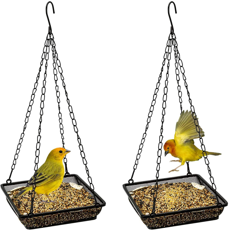 Hanging Bird Feeder Tray, Food Platform Metal Mesh Hanging Seed Tray Feeders for Garden Yard Outside Decoration with Durable Chains, for Outdoors Garden Great for Attracting Birds Animals & Pet Supplies > Pet Supplies > Bird Supplies > Bird Cage Accessories > Bird Cage Food & Water Dishes Merkisa 2PCS  