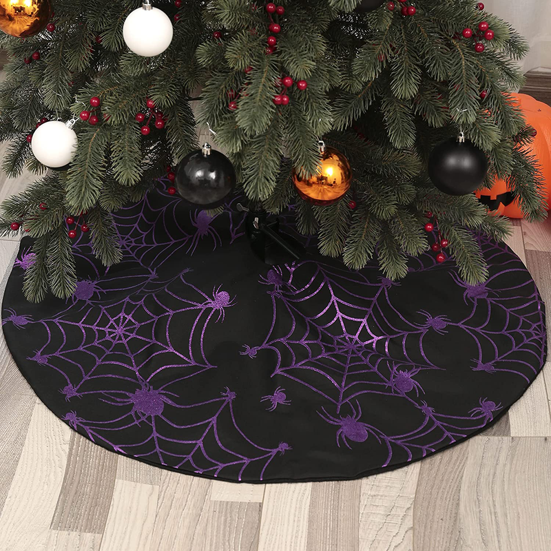 Halloween Spider Net Tree Skirt, Seasonal Tree Mat Holiday Party Supplies Ornaments Indoor Outdoor Decorations for Trees 48 Inches (Purple) Home & Garden > Decor > Seasonal & Holiday Decorations > Christmas Tree Skirts Wlflash   