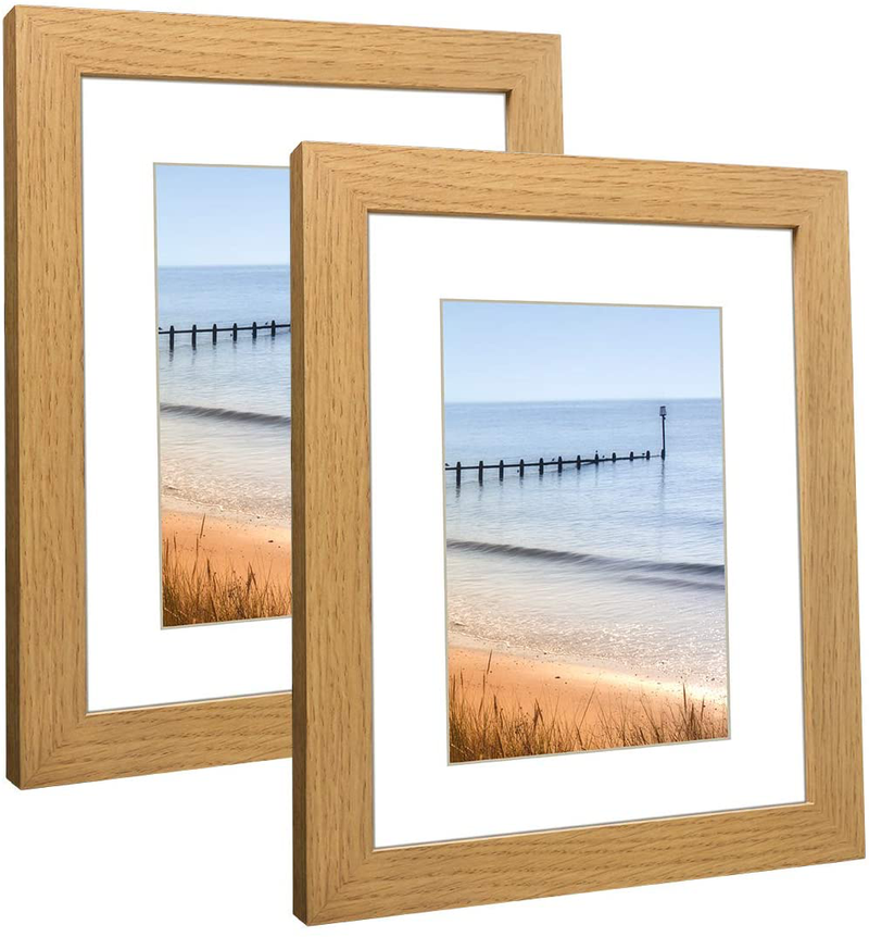 Q.Hou 11x14 Picture Frames Wood Patten Distressed White Set of 2, Each Frame with 2 Mats,Display 8x10 or Five 4x6 Photos with Mat & 11x14 Picture Without Mat for Wall Mount (QH-PF11X14-RW) Home & Garden > Decor > Picture Frames Q.Hou Oak 8x10 