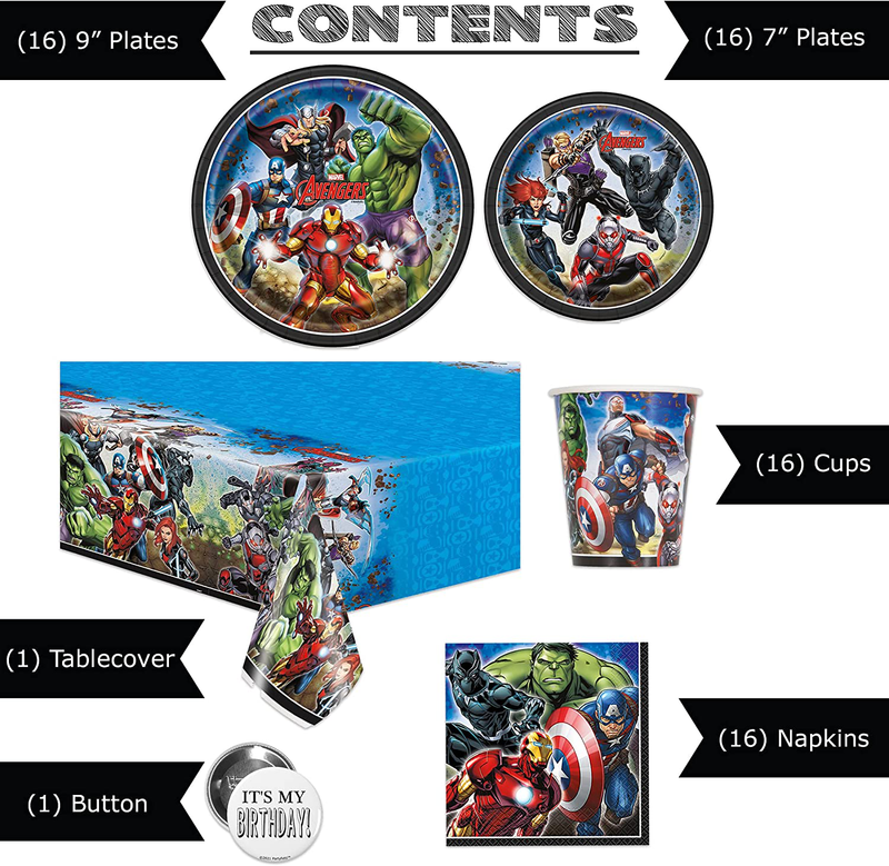 Marvel Avengers Party Supplies and Decorations for Superhero Birthday Party, Serves 16 Guests, Perfect for Girls and Boys, Easy Setup and Takedown with Plates, Napkins and Cups Home & Garden > Decor > Seasonal & Holiday Decorations& Garden > Decor > Seasonal & Holiday Decorations Unique   