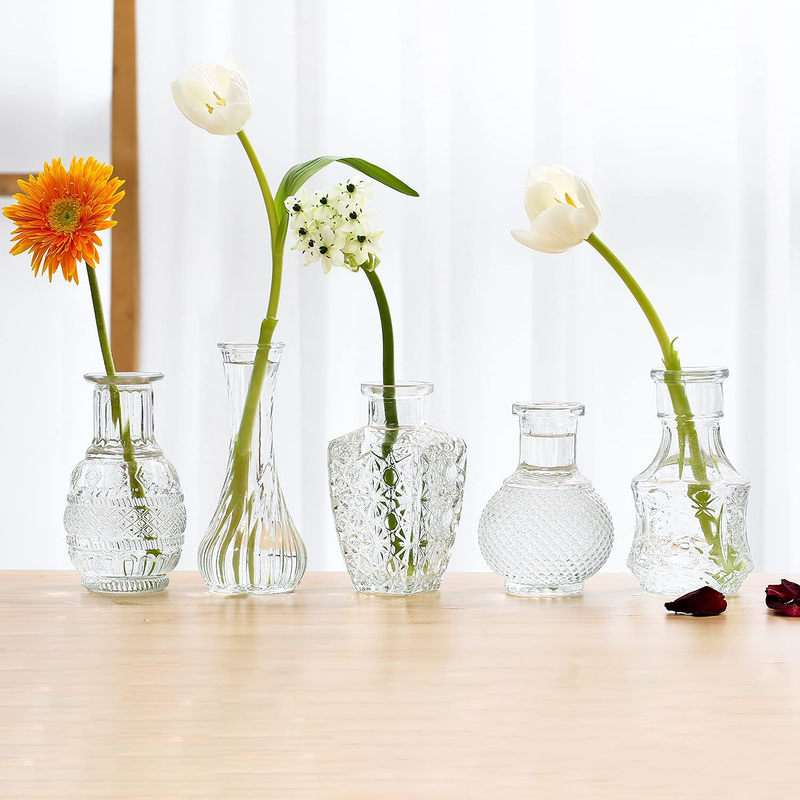 Set of 5 Single Bud Vase Small Glass Vase for Centerpiece Vintage Style,Thick Vase for Events,Home Décor Home & Garden > Decor > Vases Lynnsdecor Vintageset1 Set of 5 