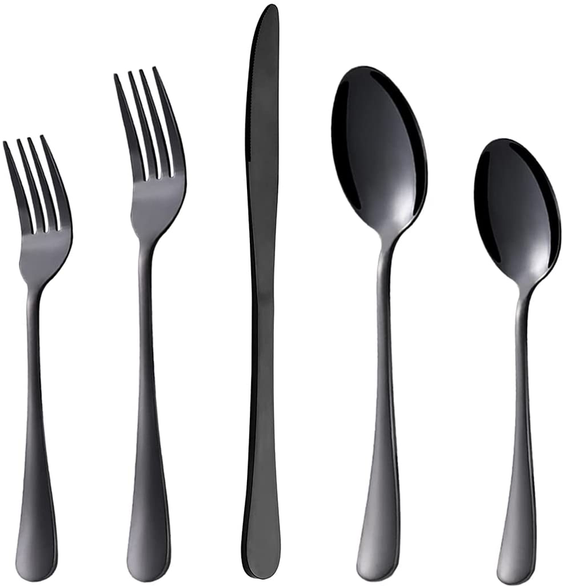 Silverware Set 20 Piece Stainless Steel Flatware Cutlery Set Utensils Service for 4 Include Knives Forks Spoons Dishwasher Safe(Gradient Blue) Home & Garden > Kitchen & Dining > Tableware > Flatware > Flatware Sets BUMACO Black  