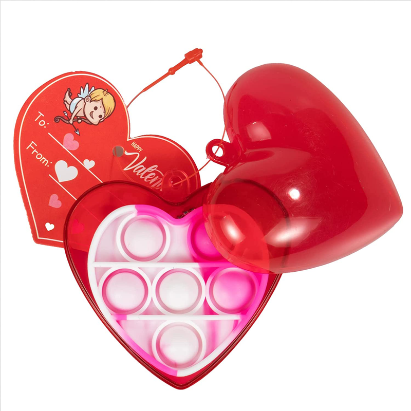 Kids Valentines Day Gifts for Classroom - Valentine Prefilled Hearts with Poppers Fidget Keychains and Gift Tags for Boys Girls School Exchange Gifts, Party Favor Prizes, Valentine’S Greeting Gifts, 12 Pack