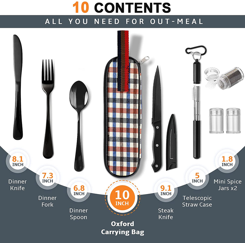 Portable Travel Utensils Set, Travel Camping Cutlery Set, Reusable Stainless Steel Flatware Set with Case for Office School Picnic (Black) Home & Garden > Kitchen & Dining > Tableware > Flatware > Flatware Sets NETANY   