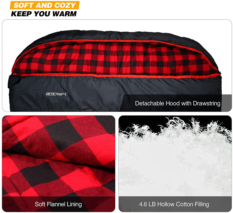 REDCAMP Double Sleeping Bag for Adults, 2 Person Cold Weather Queen Size Flannel Sleeping Bags for Camping, Black/Navy Blue Sporting Goods > Outdoor Recreation > Camping & Hiking > Sleeping Bags REDCAMP   