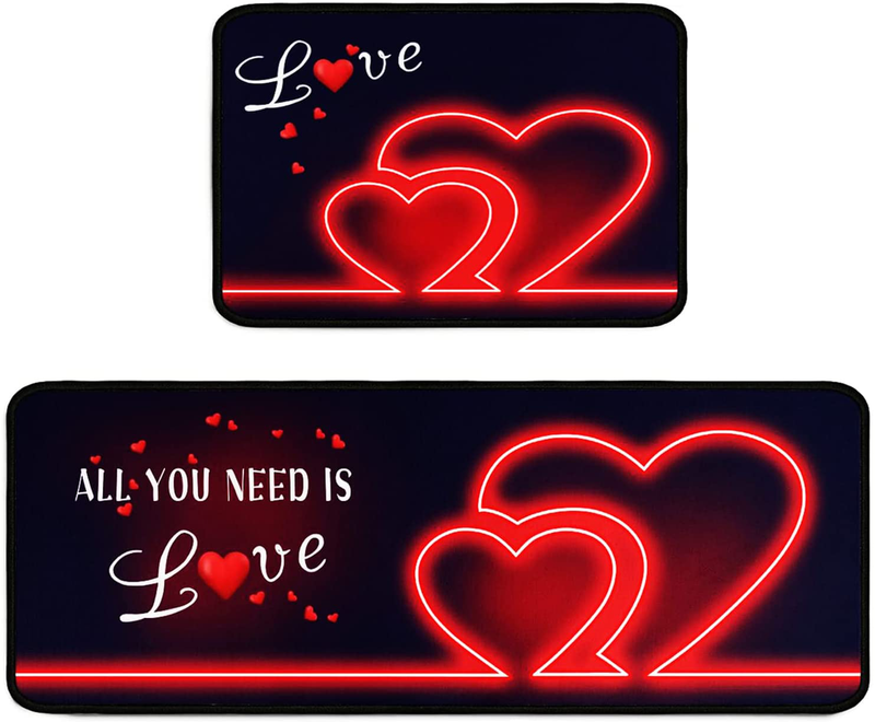 Kitchen Rugs and Mats Sets of 2 ,Valentine'S Day Kitchen Rugs Red Truck Love Heart Buffalo Plaid Decoration Non-Slip Rugs,Rubber Backing Waterproof Floor Mat,17.7X23.6+17.7X47.2Inch Home & Garden > Decor > Seasonal & Holiday Decorations Faptoena Navy Green Love Heart  