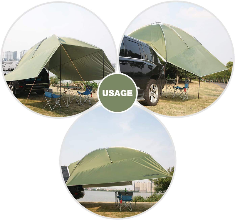 REDCAMP Waterproof Car Awning Sun Shelter, Portable Auto Canopy Camper Trailer Sun Shade for Camping, Outdoor, SUV, Beach Beige/Army Green Sporting Goods > Outdoor Recreation > Camping & Hiking > Tent Accessories REDCAMP   