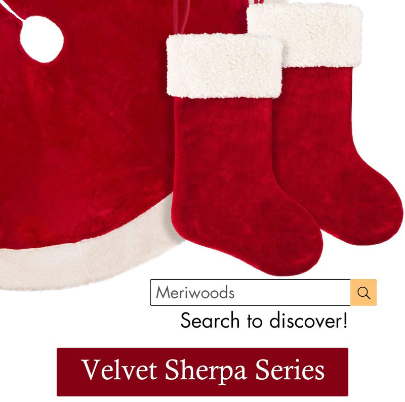 Meriwoods Plush Velvet Sherpa Christmas Tree Skirt 48 Inch, Large Classic Tree Collar, Country Rustic Indoor Xmas Decorations, Red & Cream White Home & Garden > Decor > Seasonal & Holiday Decorations > Christmas Tree Skirts Meriwoods   