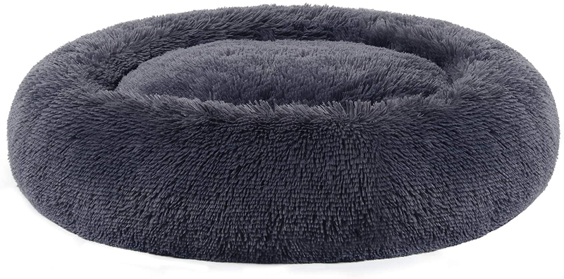 FEANDREA Dog Bed, Cat Bed, Soft Plush Surface, Donut-Shaped Dog Sofa with Removable Inner Cushion, Washable Animals & Pet Supplies > Pet Supplies > Dog Supplies > Dog Beds FEANDREA Dark Gray 36"Dia. × 8" 