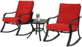 SOLAURA 3-Piece Outdoor Rocking Chairs Bistro Set, Black Steel Patio Furniture with Brown Thickened Cushion & Glass-Top Coffee Table Sporting Goods > Outdoor Recreation > Camping & Hiking > Camp Furniture SOLAURA Red  