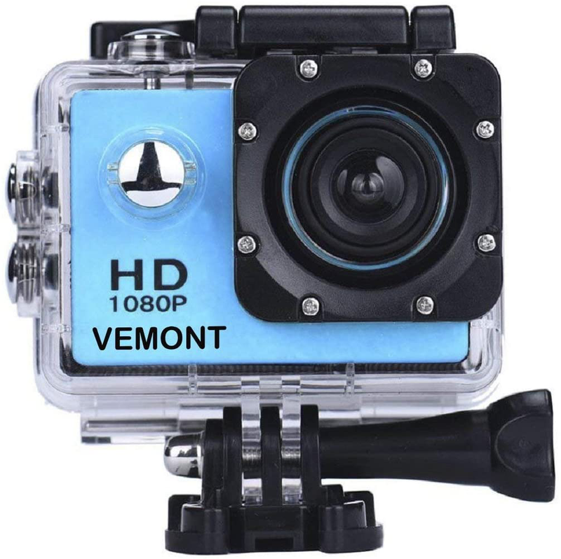 Vemont Action Camera 1080P 12MP Sports Camera Full HD 2.0 Inch Action Cam 30m/98ft Underwater Waterproof Snorkel surf Camera with Wide-Angle Lens and Mounting Accessories Kit (KH-9D91-CAOT) Cameras & Optics > Cameras > Video Cameras VEMONT Blue  