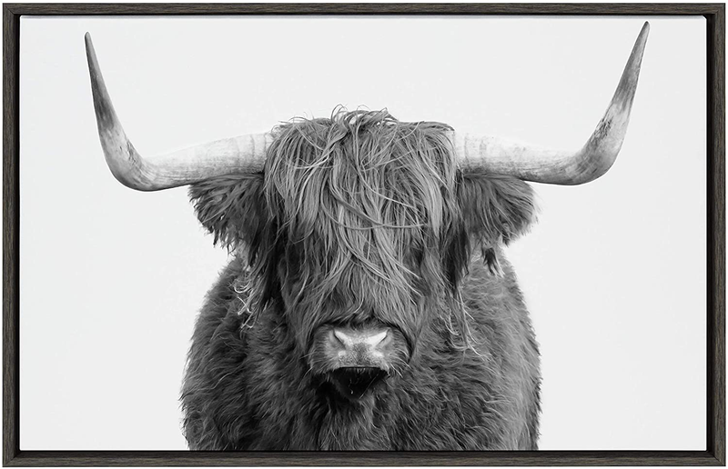 Kate and Laurel Sylvie Highland Cow Framed Canvas Wall Art by Amy Peterson, 23x33 Gray, Rustic Wall Decor for Living Room, Bedroom, Kitchen Or Nursery Home & Garden > Decor > Seasonal & Holiday Decorations Kate and Laurel 23x33  
