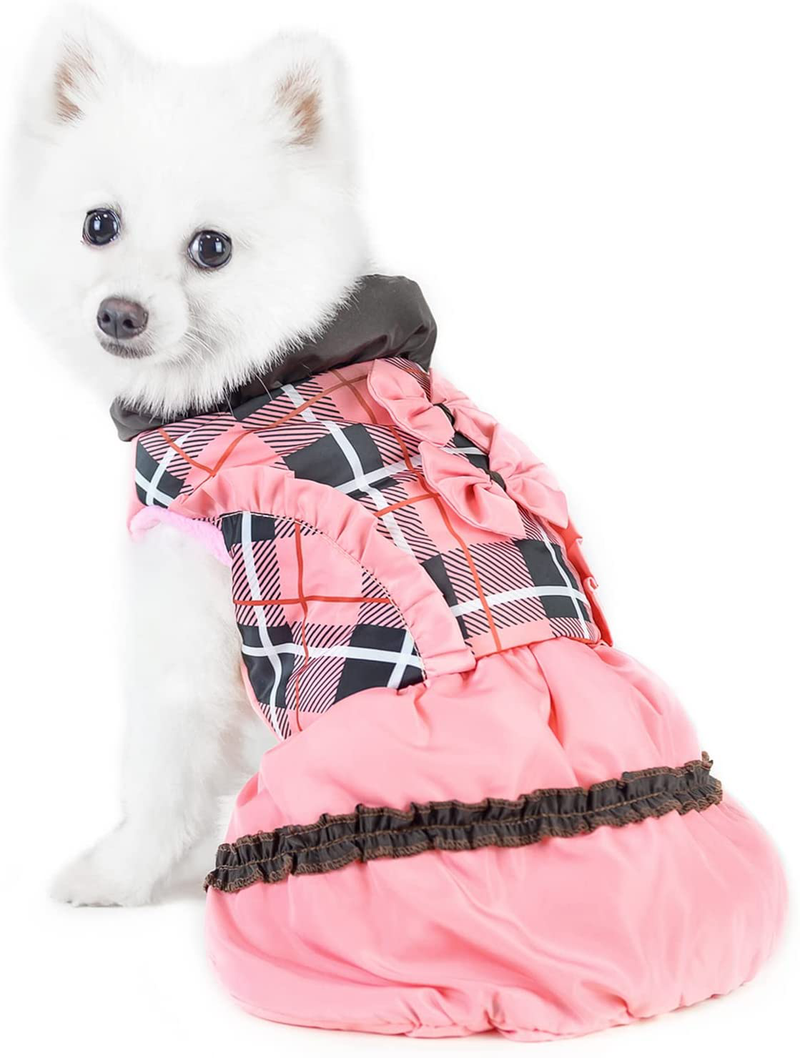 SCENEREAL Dog Winter Dress Waterproof Cold Weather Coat Warm Pet Sweater Classic Plaid Dog Jacket for Small Medium Dogs Girls Wearing Animals & Pet Supplies > Pet Supplies > Dog Supplies > Dog Apparel SCENEREAL Pink X-Small 
