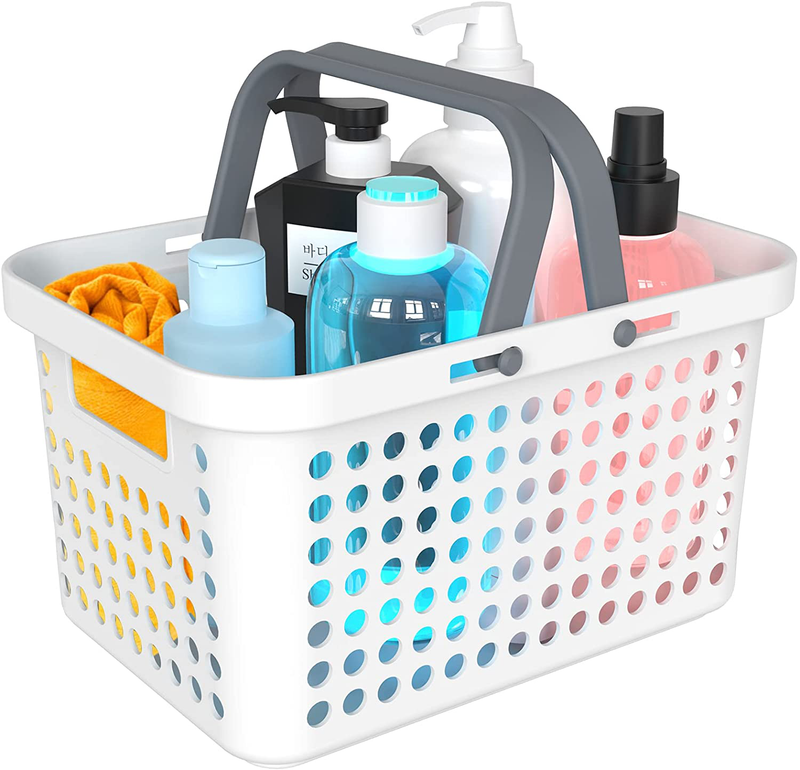 GEEKBOY Plastic Storage Basket with Handles, Shower Caddy Basket Portable Bins Organizer for Bathroom, Kitchen, Bedroom, College Dorm Sporting Goods > Outdoor Recreation > Camping & Hiking > Portable Toilets & ShowersSporting Goods > Outdoor Recreation > Camping & Hiking > Portable Toilets & Showers geekboy White Small 