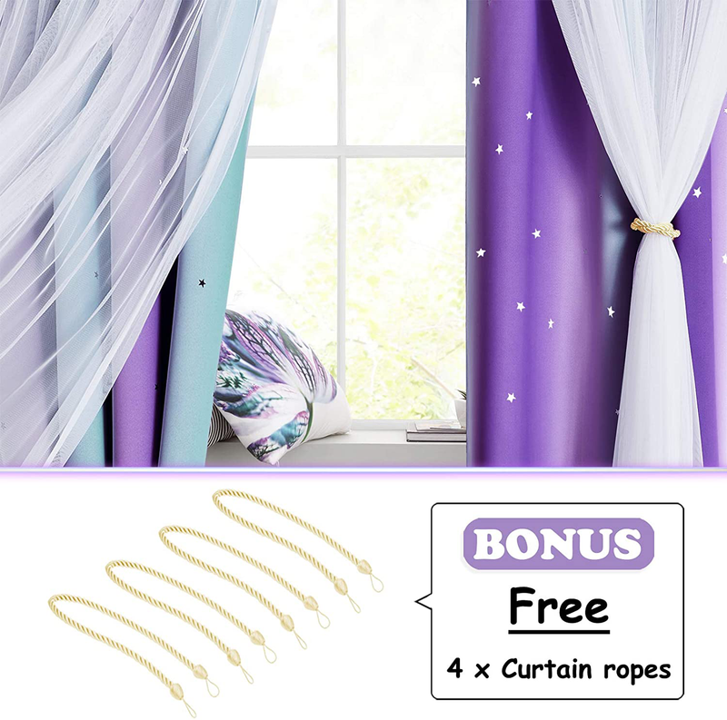 NICETOWN Kids Room Decor for Girls, White Gauze & Blackout Drapes Assembled, Mix & Match Star Cut Curtain Panels with Versatile Styling Options (Teal & Purple, Each is W52 x L84, Sold by 2 PCs) Home & Garden > Decor > Seasonal & Holiday Decorations NICETOWN   