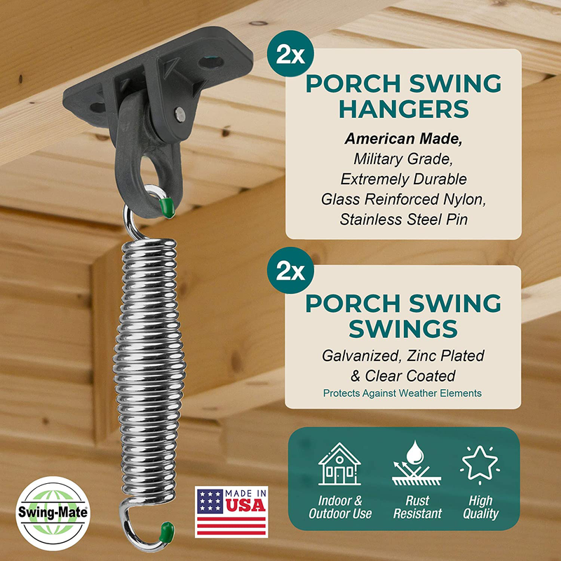 SwingMate Porch Swing Hanging Kit - 750 Lbs. Capacity - Proudly Made in The USA - Patented Heavy-Duty Suspension Swing Hangers and Springs for Hammock Chairs or Ceiling Mount Porch Swings - (Chrome) Home & Garden > Lawn & Garden > Outdoor Living > Porch Swings SWING-MATE   