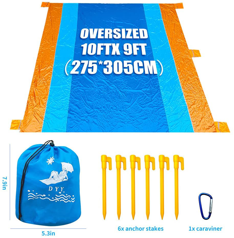 DYY Waterproof Sandless Beach Blanket, Extra Large Oversized 10'X 9' for 7 Adults Soft Beach Mat, Lightweight & Durable with 6 Stakes & 6 Pockets, Picnic Mat Easy to fold for Travel, Camping, Hiking Home & Garden > Lawn & Garden > Outdoor Living > Outdoor Blankets > Picnic Blankets DYY   