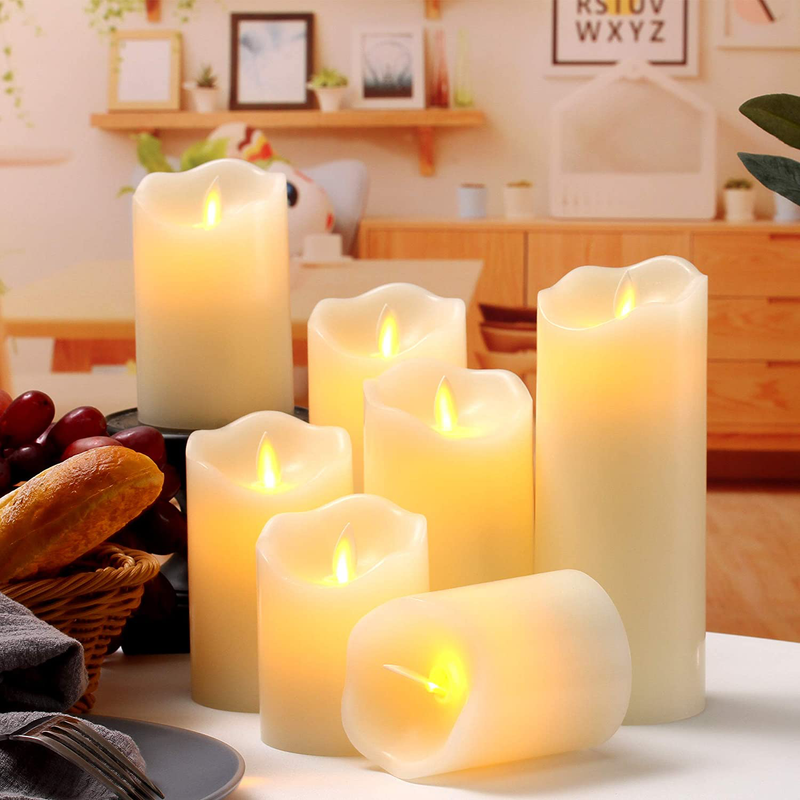 Flameless Candles Flickering Battery Operated LED Candles Set of 7 (D:3" X H:4" 4" 5" 5" 6" 7" 8") Ivory Real Wax Pillar with Moving Flame & 10-Key Remote Control and Cycling 24 Hours Timer Home & Garden > Decor > Home Fragrances > Candles flamecan   