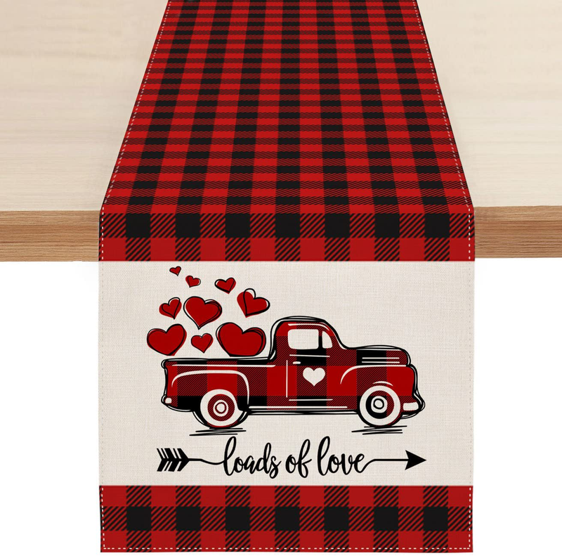 Sambosk Red Buffalo Valentines Day Table Runner, Loads of Love Truck Table Runners for Kitchen Dining Coffee or Anniversary Wedding Indoor and Outdoor Home Parties Decor 13 X 72 Inches SK053 Home & Garden > Decor > Seasonal & Holiday Decorations Sambosk   