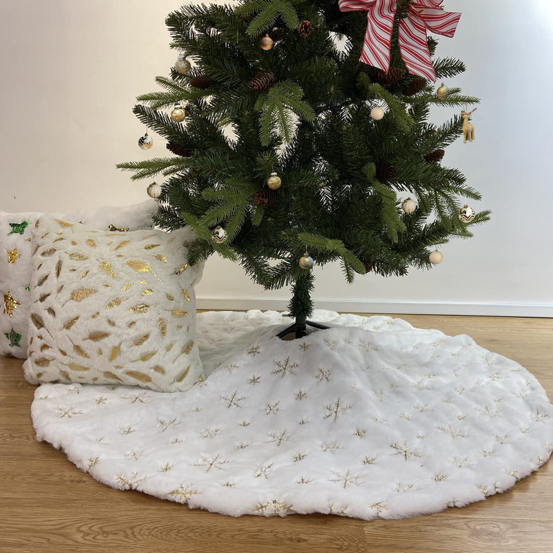 iflove Christmas Tree Skirt, White Tree Skirt with Golden Sequin Snowflakes 48 Inch Faux Fur Tree Skirt Christmas Decorations Home & Garden > Decor > Seasonal & Holiday Decorations& Garden > Decor > Seasonal & Holiday Decorations iflove   